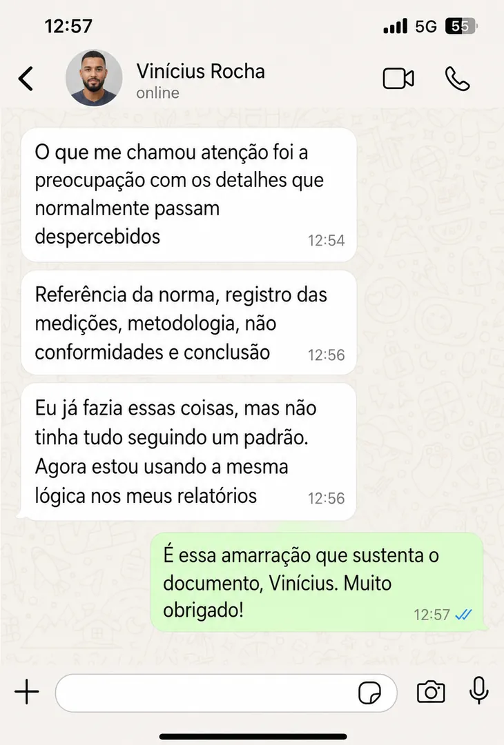 Depoimento de cliente sobre o kit de documentos de inspeção mecânica, número 8